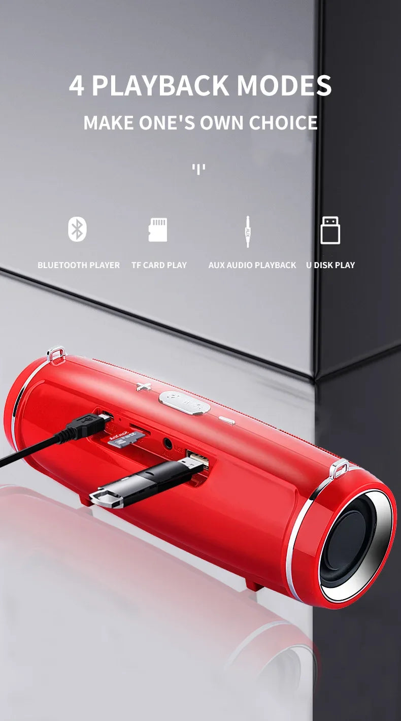 Coluna Bluetooth Portátil com Potência de Pico de 200W, Resistente à Água IPX7, para Utilização no Exterior, com Subwoofer Hi-Fi, Estéreo, Rádio FM e Entrada para Cartão TF.