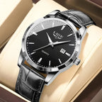 Relógio LIGE para Homem, Marca Top de Luxo, Relógio de Pulso em Pele Preta para Homem, Estilo Militar Desportivo, Resistente à Água, Quartzo.