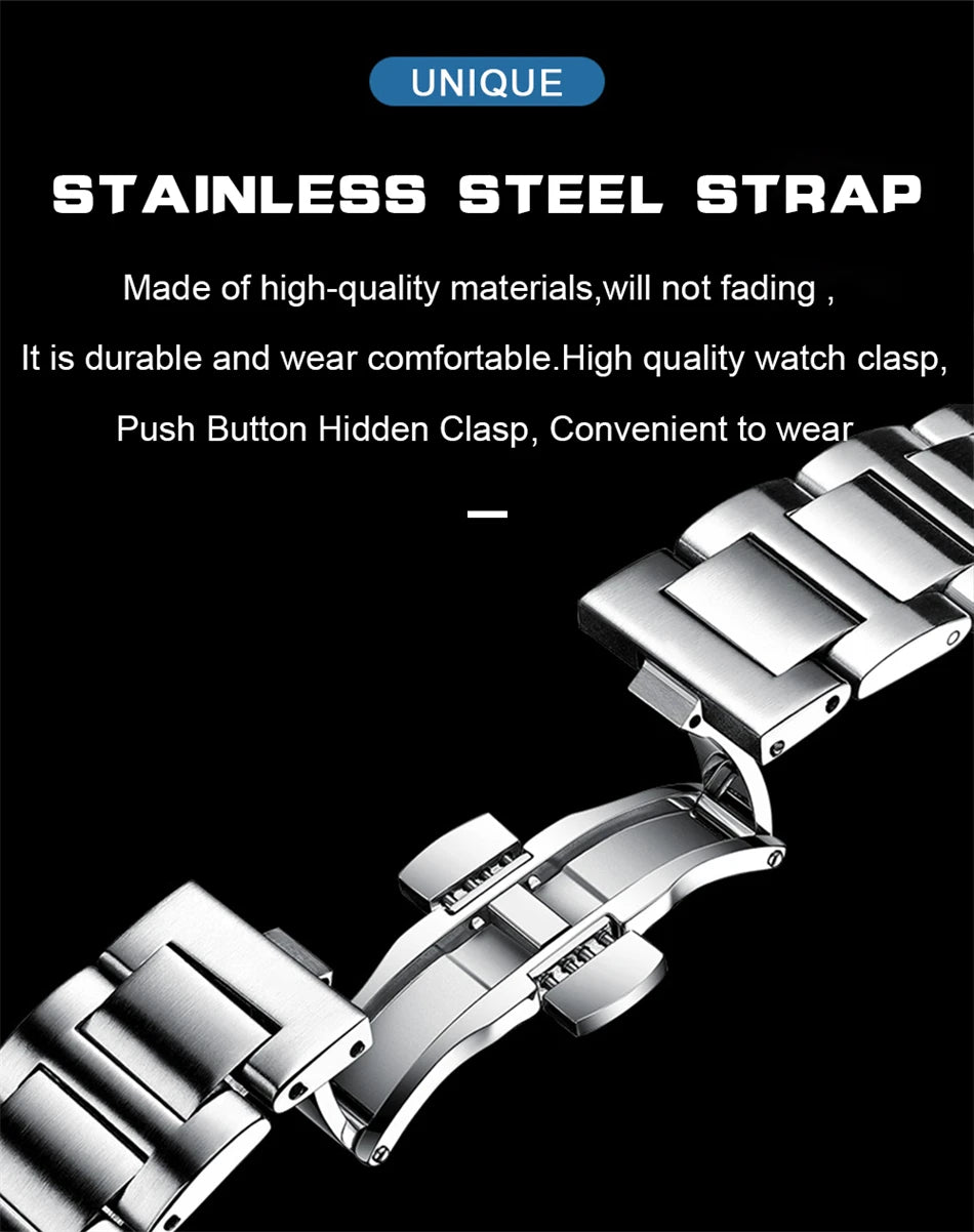 Relógio de luxo para homem POEDAGAR, resistente à água até 50 ATM, com data luminosa, em aço inoxidável, formato quadrado e mecanismo de quartzo.