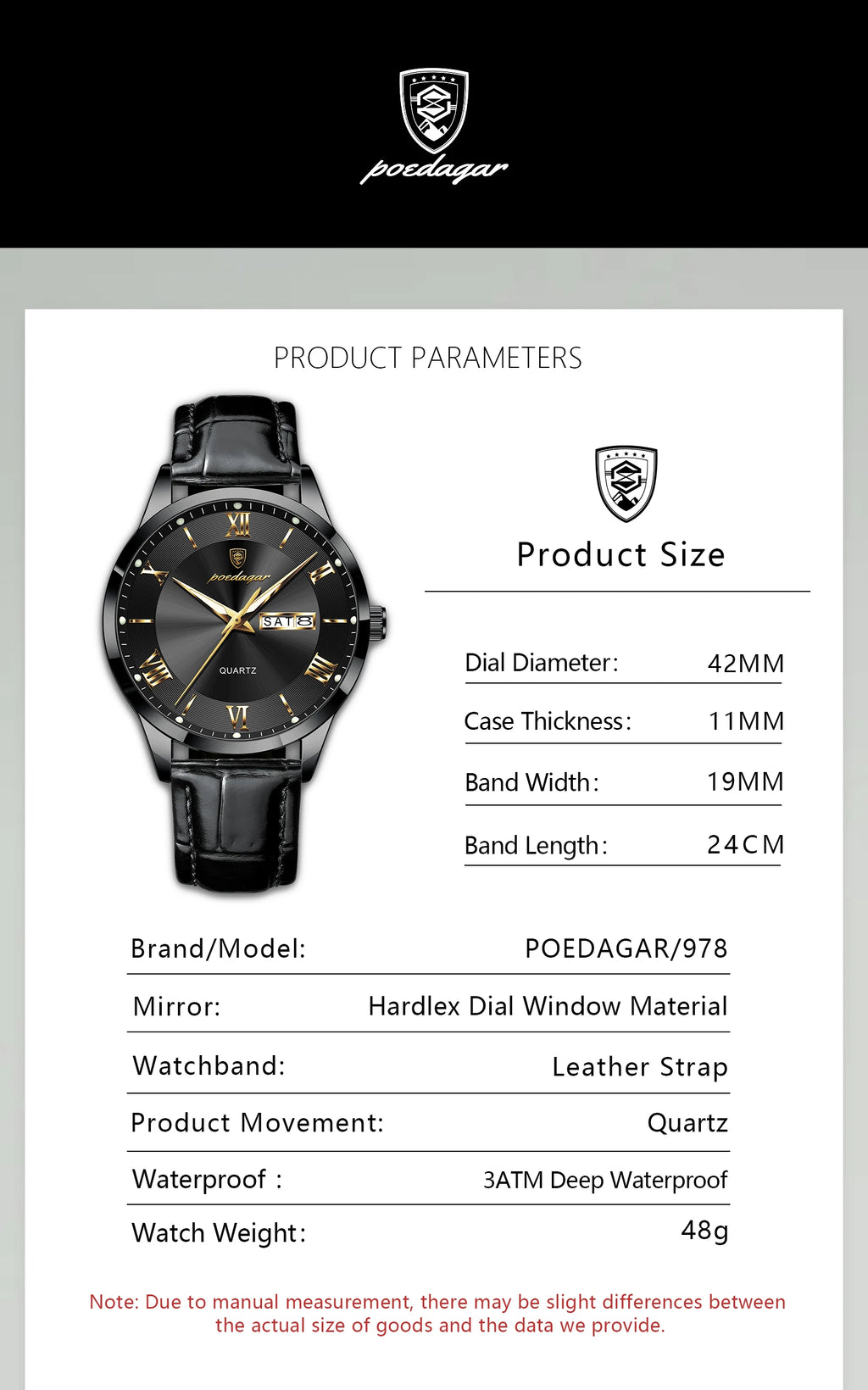 Relógio de pulso de luxo POEDAGAR para homem, à prova de água, com luminescência, data e indicador de semana, em pele, com mecanismo de quartzo. Um relógio de pulso masculino requintado.