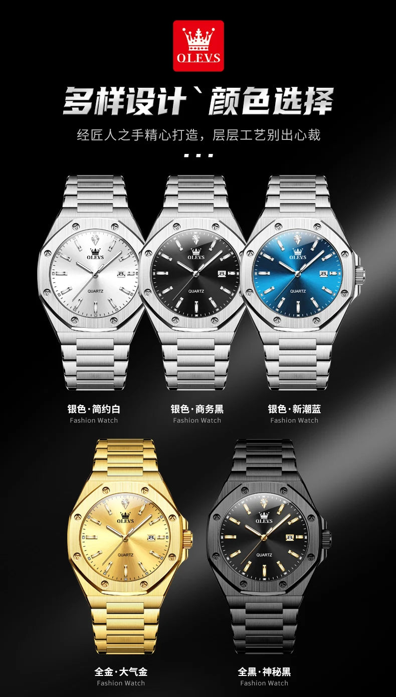 Relógio OLEVS 3613 Masculino Multifunções Cronógrafo de Pulso Original à Prova de Água Luminoso Quartzo Automático