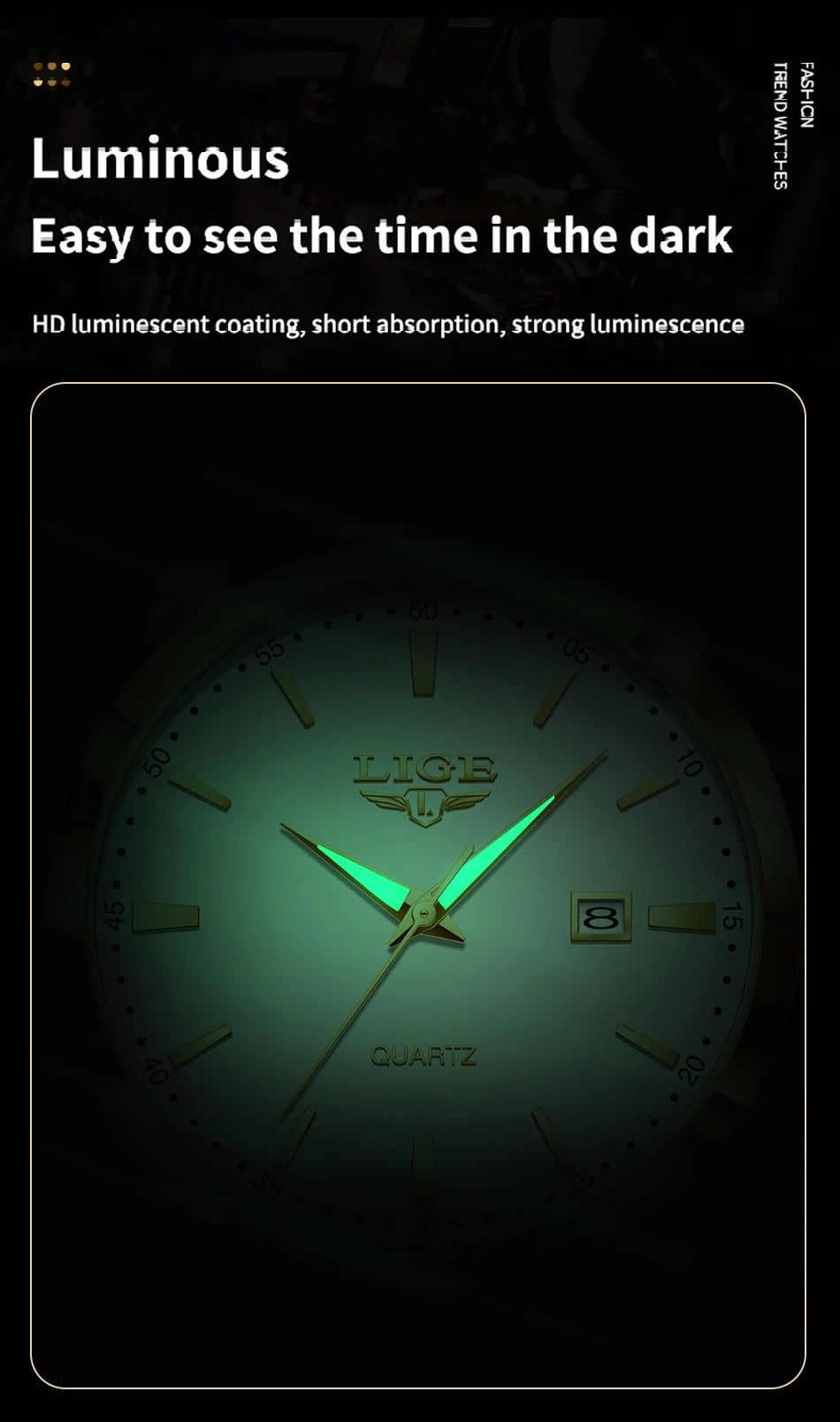 Relógio LIGE para Homem, Marca Top de Luxo, Relógio de Pulso em Pele Preta para Homem, Estilo Militar Desportivo, Resistente à Água, Quartzo.