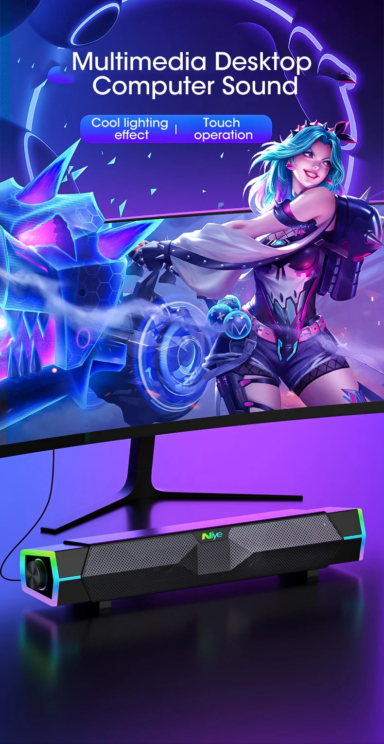 Coluna de Som 4D para Computador Bluetooth 5.0 com Fio, Som Surround, Barra de Som Estéreo com Subwoofer para Portátil, Notebook e PC