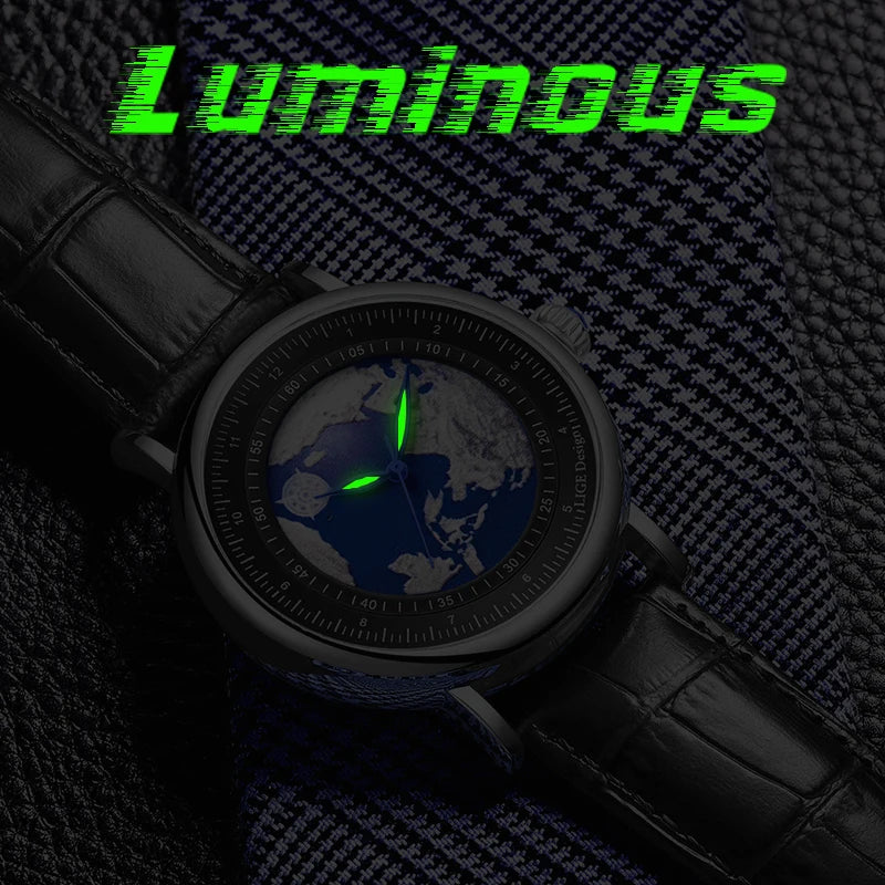 Relógio de pulso para homem LIGE Fashion Casual Quartz, em pele, luxuoso, estilo militar, desportivo, à prova de água, com um design inspirado na Terra e no Oceano.