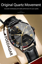 Relógio de pulso de luxo POEDAGAR para homem, à prova de água, com luminescência, data e indicador de semana, em pele, com mecanismo de quartzo. Um relógio de pulso masculino requintado.