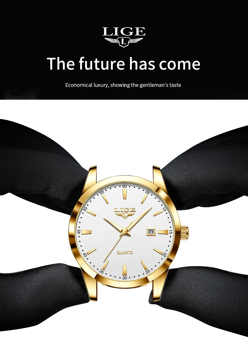 Relógio LIGE para Homem, Marca Top de Luxo, Relógio de Pulso em Pele Preta para Homem, Estilo Militar Desportivo, Resistente à Água, Quartzo.