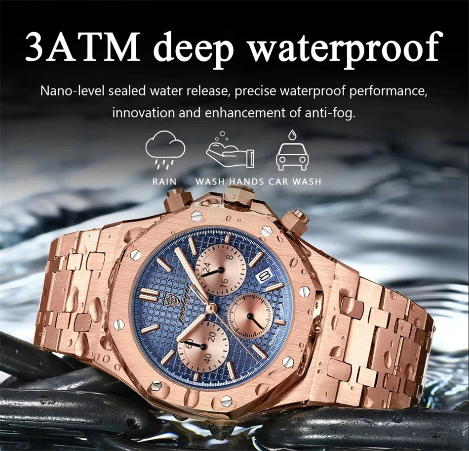 Relógio de pulso de luxo para homem, POEDAGAR, original, com data, luminoso, à prova de água, em aço inoxidável, estilo executivo e moderno, com mecanismo de quartzo.