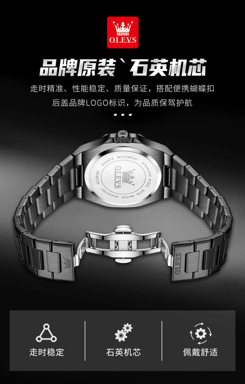 Relógio OLEVS 3613 Masculino Multifunções Cronógrafo de Pulso Original à Prova de Água Luminoso Quartzo Automático