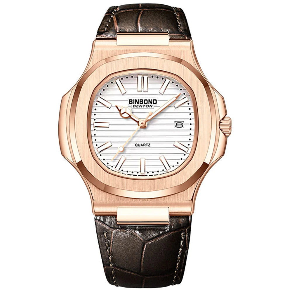 Novo relógio masculino casual de negócios em ouro rosa