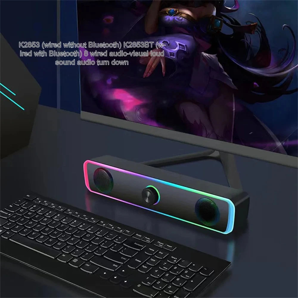 Coluna de Som Bluetooth com Som Surround 4D, Barra de Som com Fio para Computador, Colunas de Som Estéreo com Subwoofer para Portátil, PC, Home Theater e TV, Entrada Auxiliar de 3,5 mm