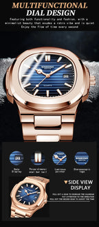 Novo relógio masculino casual de negócios em ouro rosa