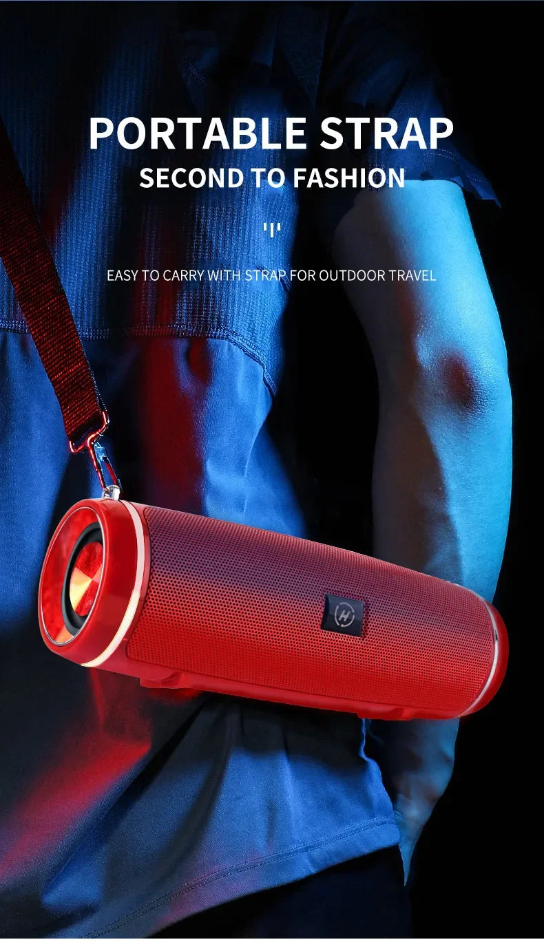 Coluna Bluetooth Portátil com Potência de Pico de 200W, Resistente à Água IPX7, para Utilização no Exterior, com Subwoofer Hi-Fi, Estéreo, Rádio FM e Entrada para Cartão TF.