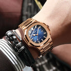 Novo relógio masculino casual de negócios em ouro rosa