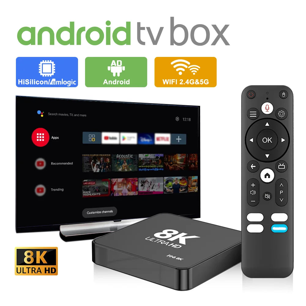 Velec Smart Android 14 8+128 TV Box 4K Streaming com Wi-Fi de Banda Dupla e Processador Quad-Core para Entretenimento Doméstico e Leitor de Media