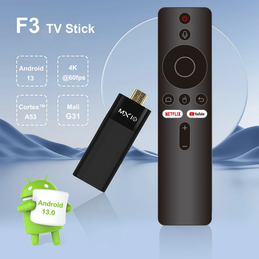 Fire TV Stick MX10-F3 4K, directamente da fábrica, Android 11, Allwinner H313, Wi-Fi 2.4G e 5G, 2GB de RAM, 16GB de armazenamento.