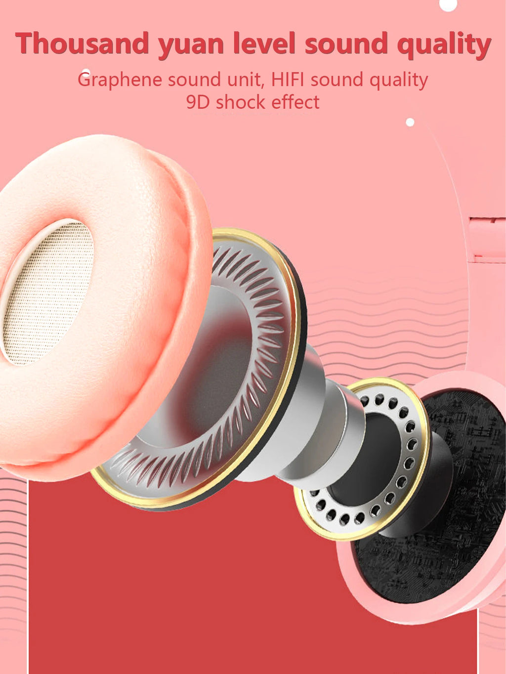 Auscultadores com tecnologia sem fios, Jerry Chip, brilhando intensamente, auscultadores sem fios com orelhas de gato