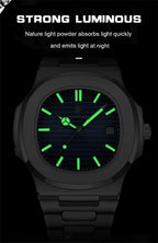 Relógio de luxo para homem POEDAGAR, resistente à água até 50 ATM, com data luminosa, em aço inoxidável, formato quadrado e mecanismo de quartzo.