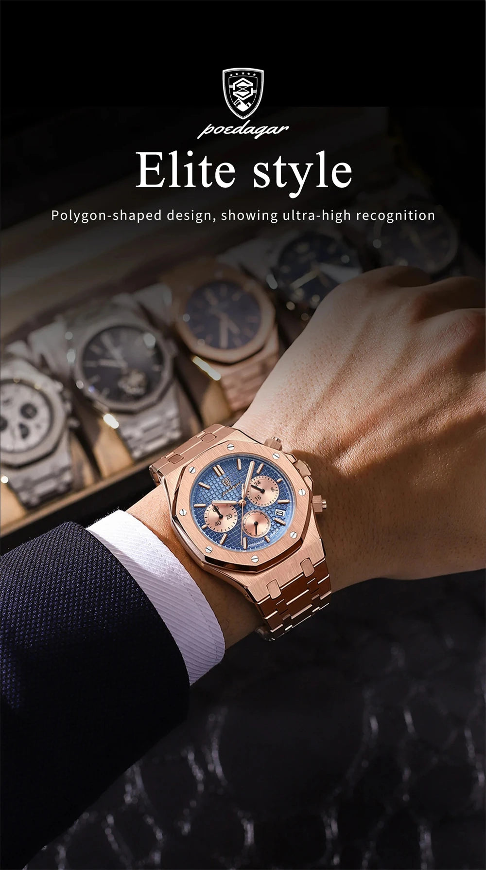 Relógio de pulso de luxo para homem, POEDAGAR, original, com data, luminoso, à prova de água, em aço inoxidável, estilo executivo e moderno, com mecanismo de quartzo.