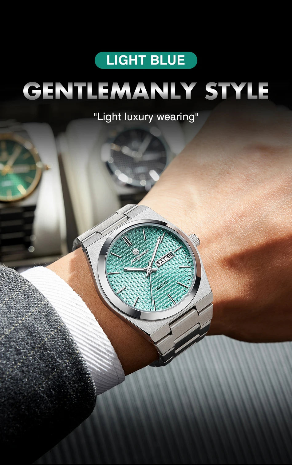 Relógio de homem de luxo original POEDAGAR, moderno, luminoso, à prova de água, com cronógrafo e data, em pele, quartzo.