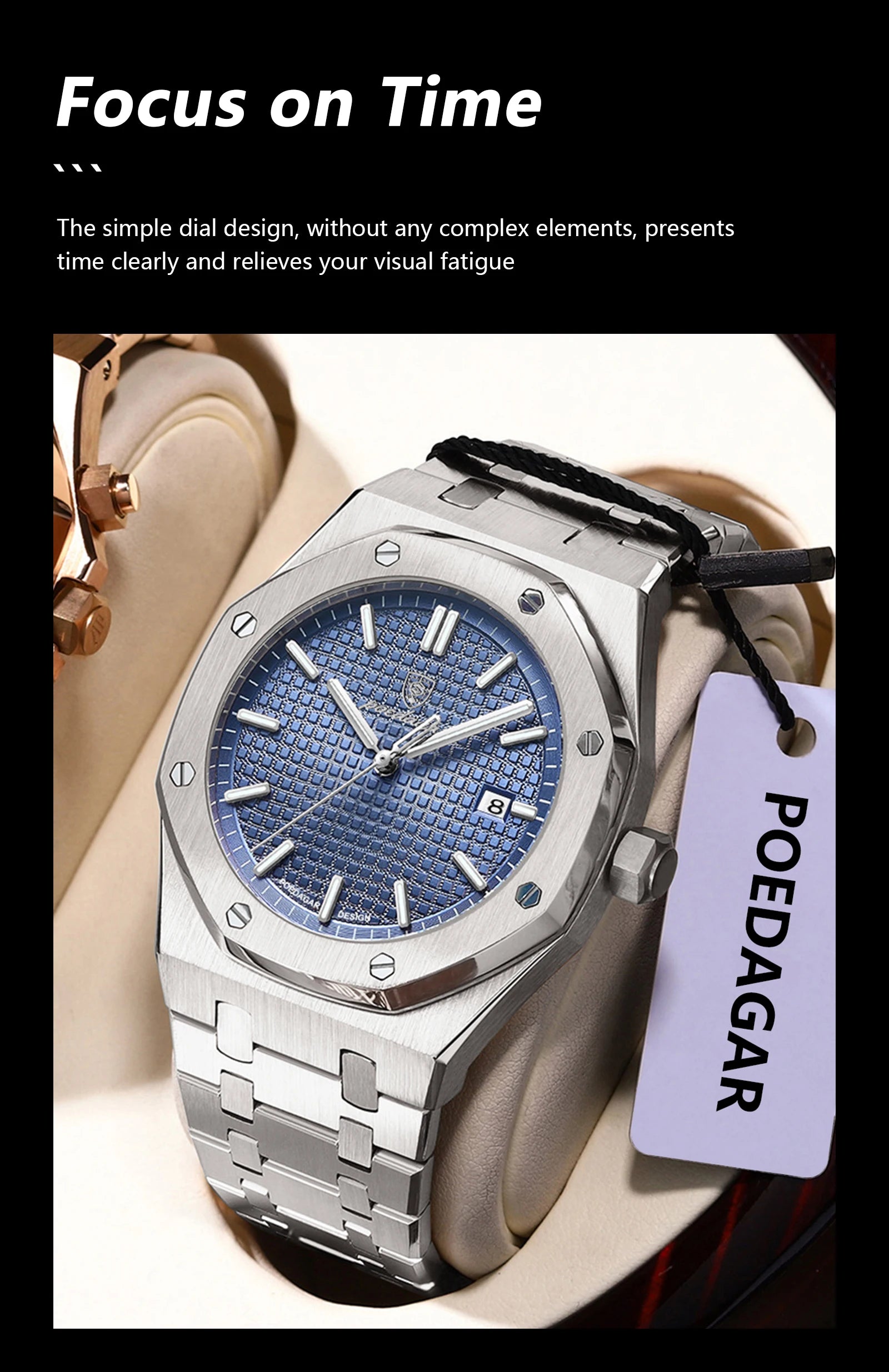 Relógio de pulso de luxo para homem, POEDAGAR, original, com data, luminoso, à prova de água, em aço inoxidável, estilo executivo e moderno, com mecanismo de quartzo.