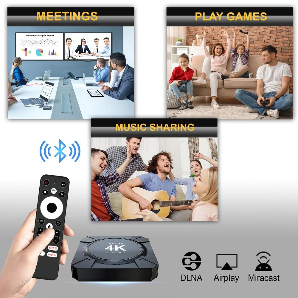 Android 14 TV Box Allwinner H313 2GB 16GB 4K Media Player com Comando Remoto por Voz ATV STB Dual-Band WiFi 2.4G 5G Smart Set Top Box