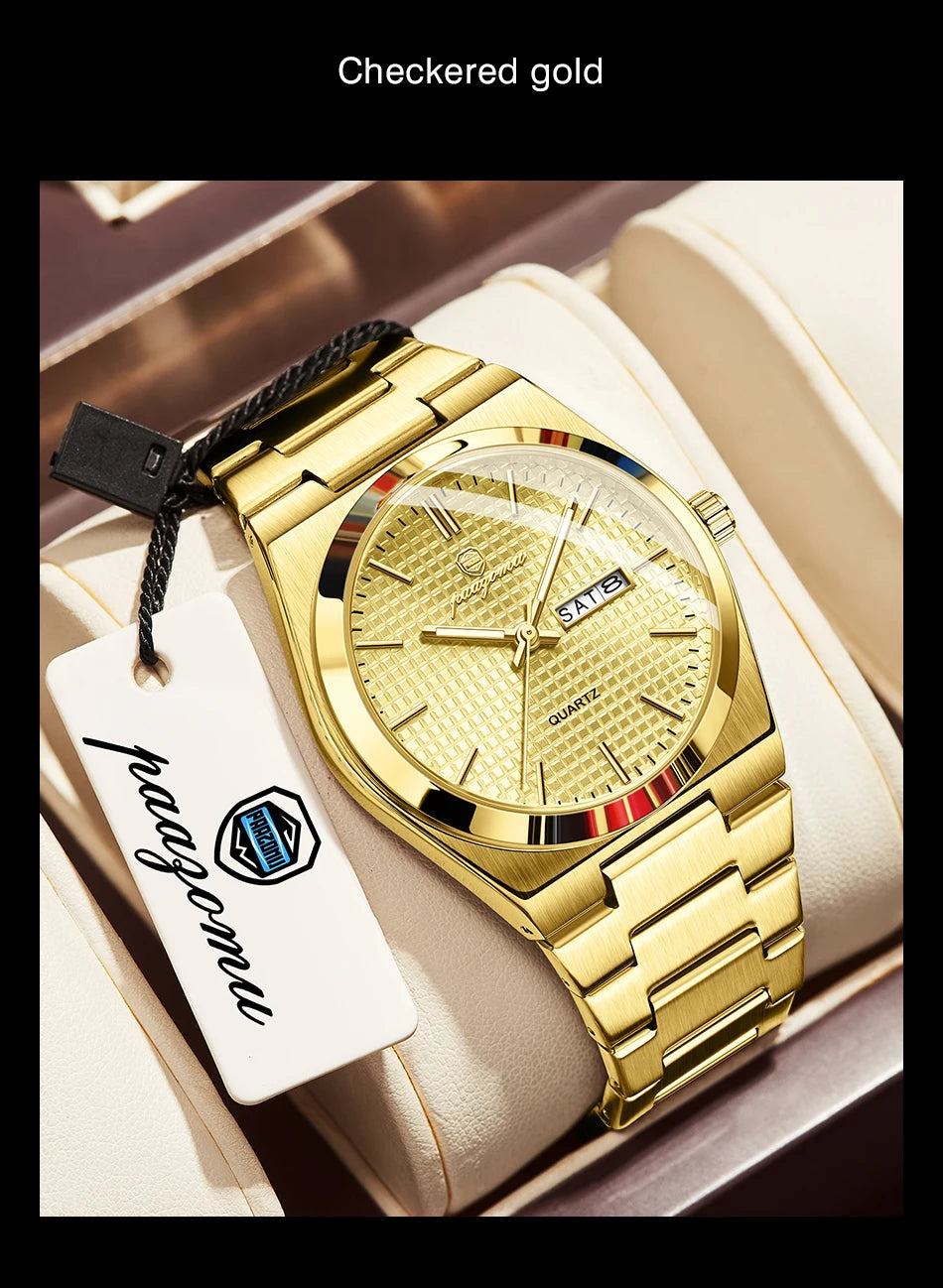 Relógio de homem de luxo original POEDAGAR, moderno, luminoso, à prova de água, com cronógrafo e data, em pele, quartzo.