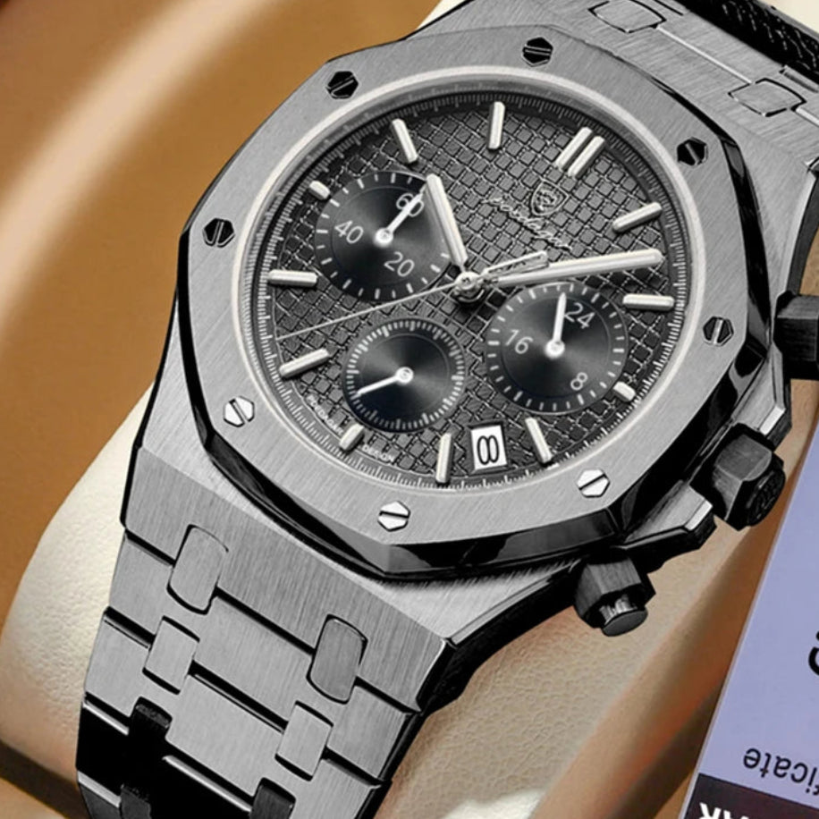 Relógio de pulso de luxo para homem, POEDAGAR, original, com data, luminoso, à prova de água, em aço inoxidável, estilo executivo e moderno, com mecanismo de quartzo.