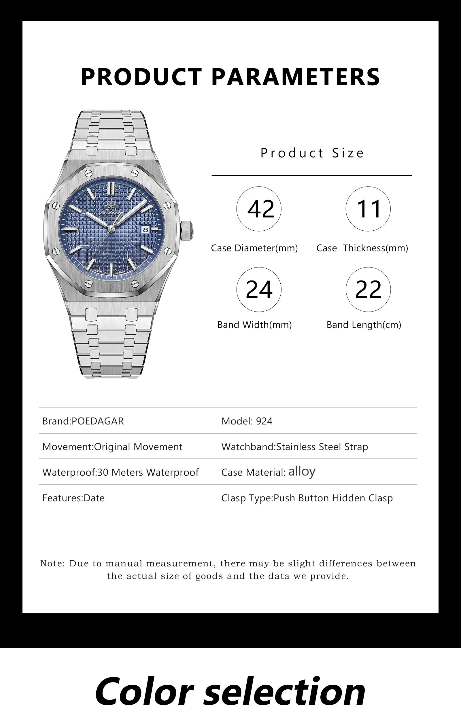 Relógio de pulso de luxo para homem, POEDAGAR, original, com data, luminoso, à prova de água, em aço inoxidável, estilo executivo e moderno, com mecanismo de quartzo.