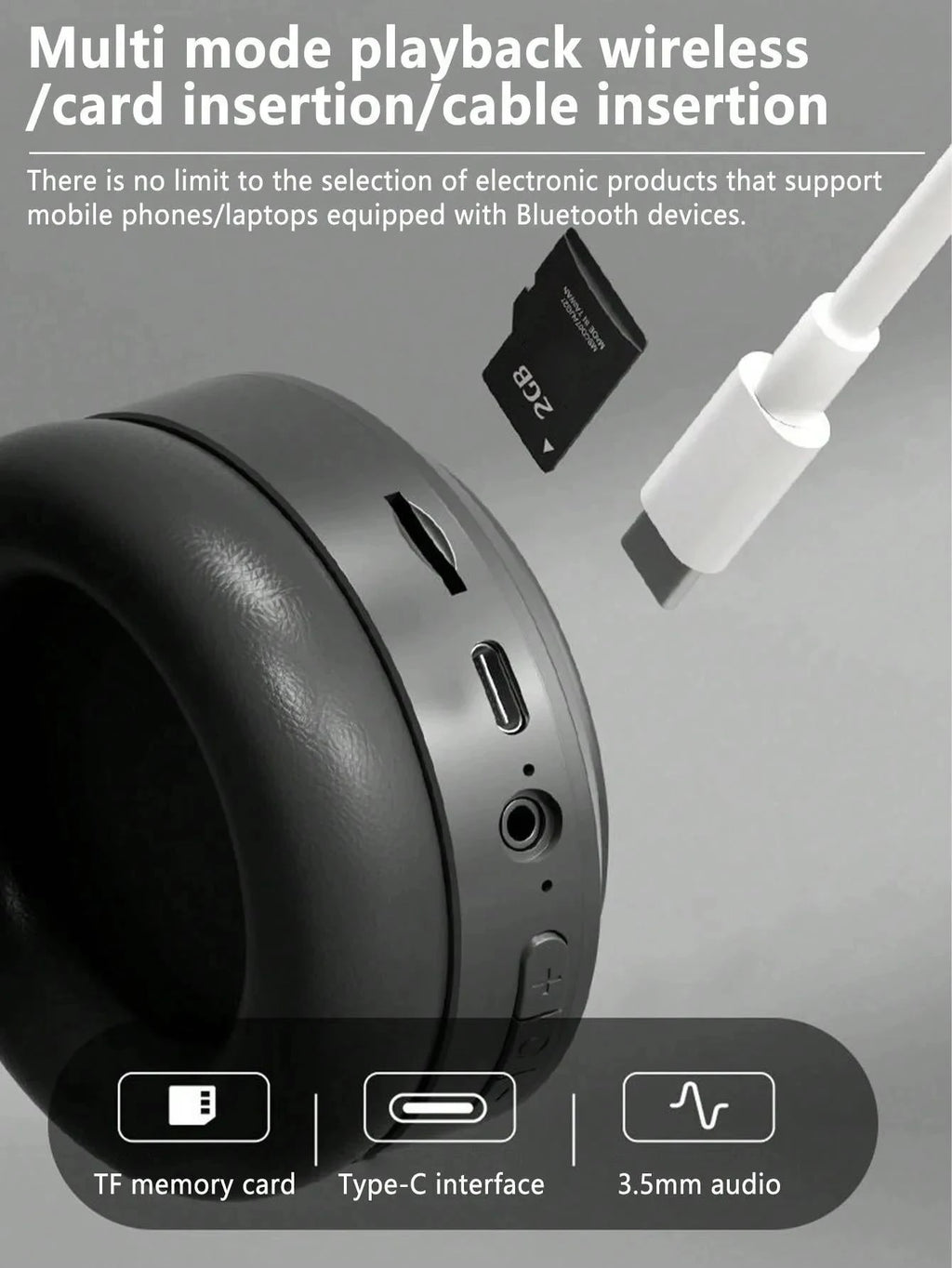 Auriculares sem fios Bluetooth 5.3 HiFi Stereo com suporte para cartão TF, cancelamento de ruído, dobráveis e com microcontrolador.