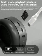 Auriculares sem fios Bluetooth 5.3 HiFi Stereo com suporte para cartão TF, cancelamento de ruído, dobráveis e com microcontrolador.