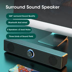 Coluna de Som Bluetooth com Som Surround 4D, Barra de Som com Fio para Computador, Colunas de Som Estéreo com Subwoofer para Portátil, PC, Home Theater e TV, Entrada Auxiliar de 3,5 mm