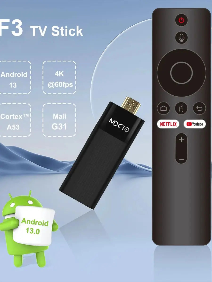 Fire TV Stick MX10-F3 4K, directamente da fábrica, Android 11, Allwinner H313, Wi-Fi 2.4G e 5G, 2GB de RAM, 16GB de armazenamento.