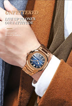 Novo relógio masculino casual de negócios em ouro rosa