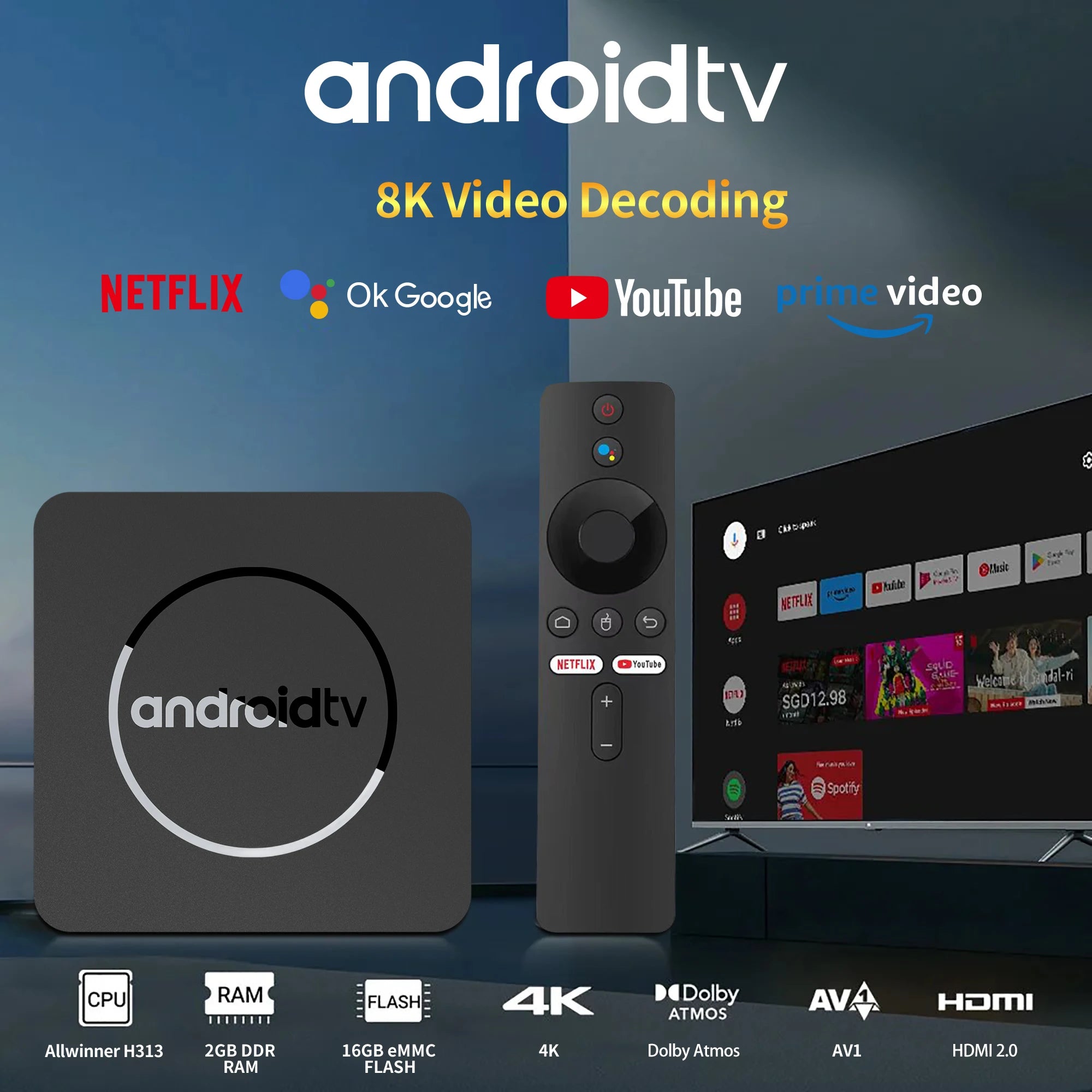 Global Version Mortal Smart Streaming Media TV Box Android13 AllwinnerH313 Bluetooth Google Assistant 2.4G e 5G Wifi 4KHD Q1