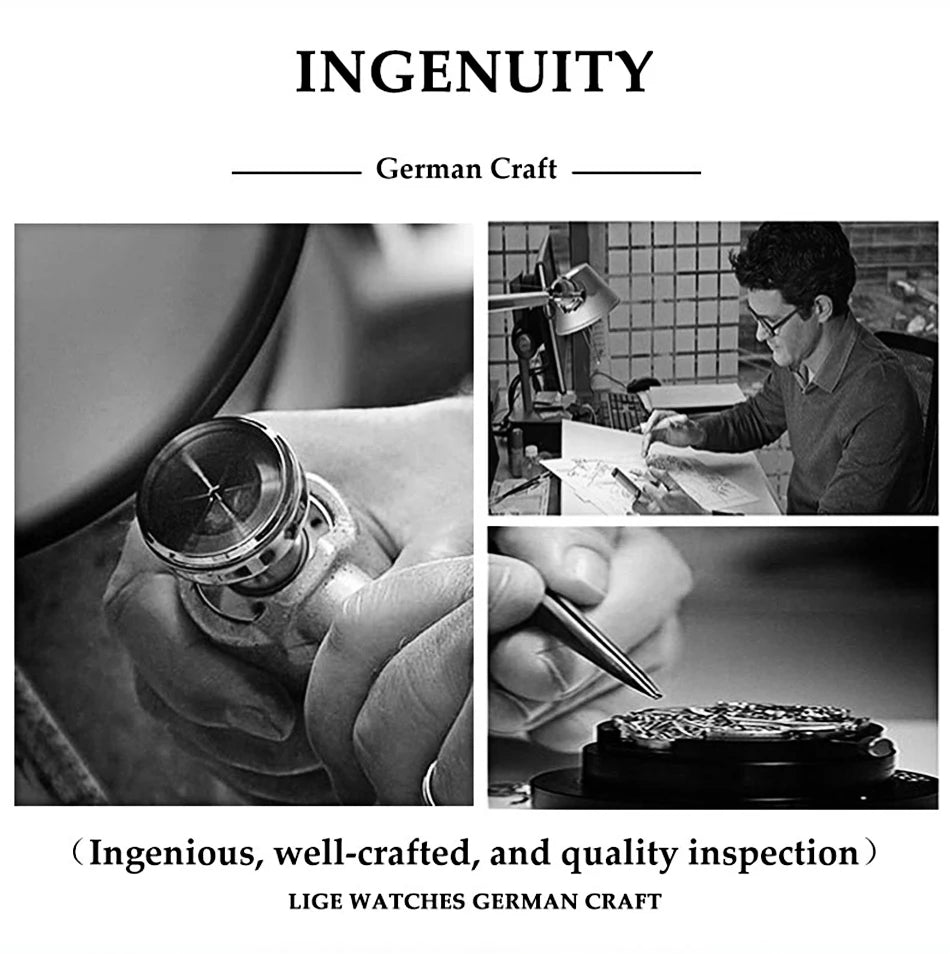 Relógio de pulso para homem LIGE Fashion Casual Quartz, em pele, luxuoso, estilo militar, desportivo, à prova de água, com um design inspirado na Terra e no Oceano.