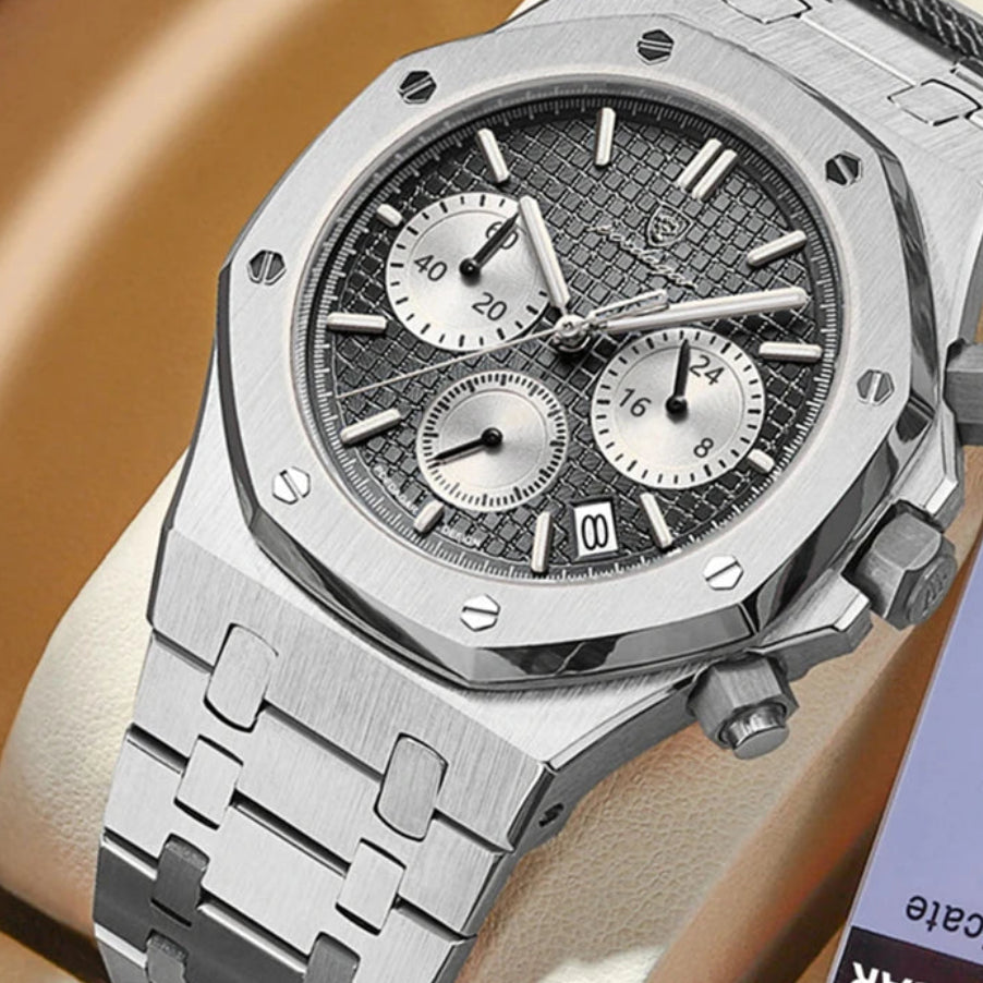 Relógio de pulso de luxo para homem, POEDAGAR, original, com data, luminoso, à prova de água, em aço inoxidável, estilo executivo e moderno, com mecanismo de quartzo.