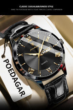 Relógio de pulso de luxo POEDAGAR para homem, à prova de água, com luminescência, data e indicador de semana, em pele, com mecanismo de quartzo. Um relógio de pulso masculino requintado.