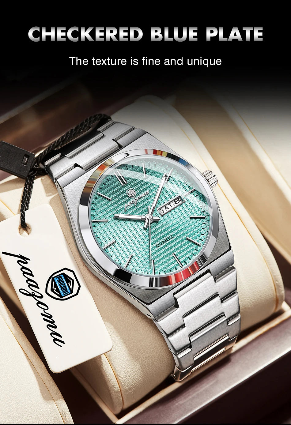 Relógio de homem de luxo original POEDAGAR, moderno, luminoso, à prova de água, com cronógrafo e data, em pele, quartzo.