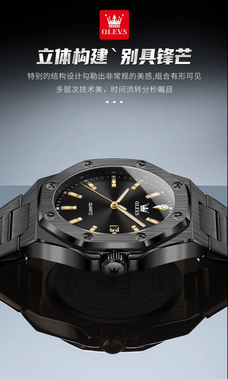 Relógio OLEVS 3613 Masculino Multifunções Cronógrafo de Pulso Original à Prova de Água Luminoso Quartzo Automático