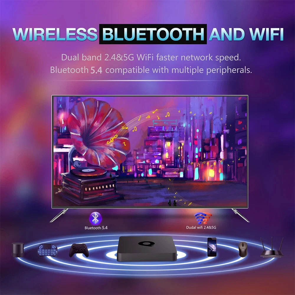 Smart TV Box Bluetooth 5.4 8K Q1 Android 14 Set Top Box Allwinner H313 Dual Wifi 5G 8GB128GB Google Voice Streaming Media Player