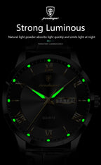 Relógio de pulso de luxo POEDAGAR para homem, à prova de água, com luminescência, data e indicador de semana, em pele, com mecanismo de quartzo. Um relógio de pulso masculino requintado.