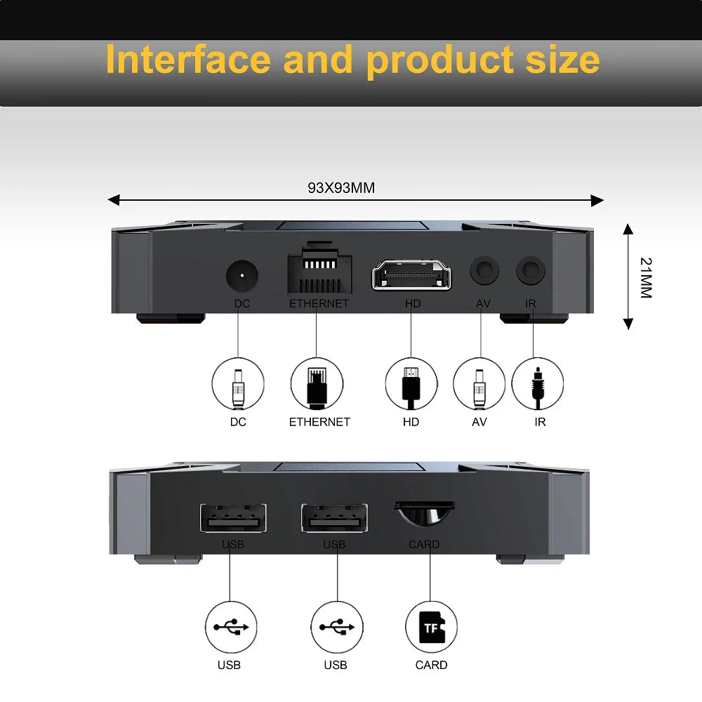 Android 14 TV Box Allwinner H313 2GB 16GB 4K Media Player com Comando Remoto por Voz ATV STB Dual-Band WiFi 2.4G 5G Smart Set Top Box