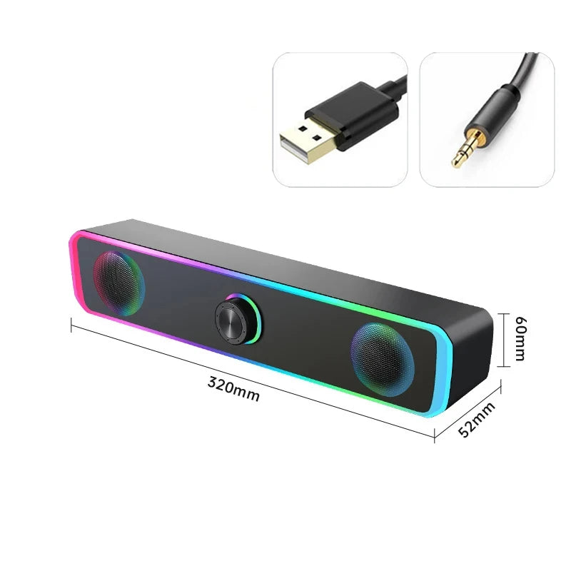Coluna de Som Bluetooth com Som Surround 4D, Barra de Som com Fio para Computador, Colunas de Som Estéreo com Subwoofer para Portátil, PC, Home Theater e TV, Entrada Auxiliar de 3,5 mm