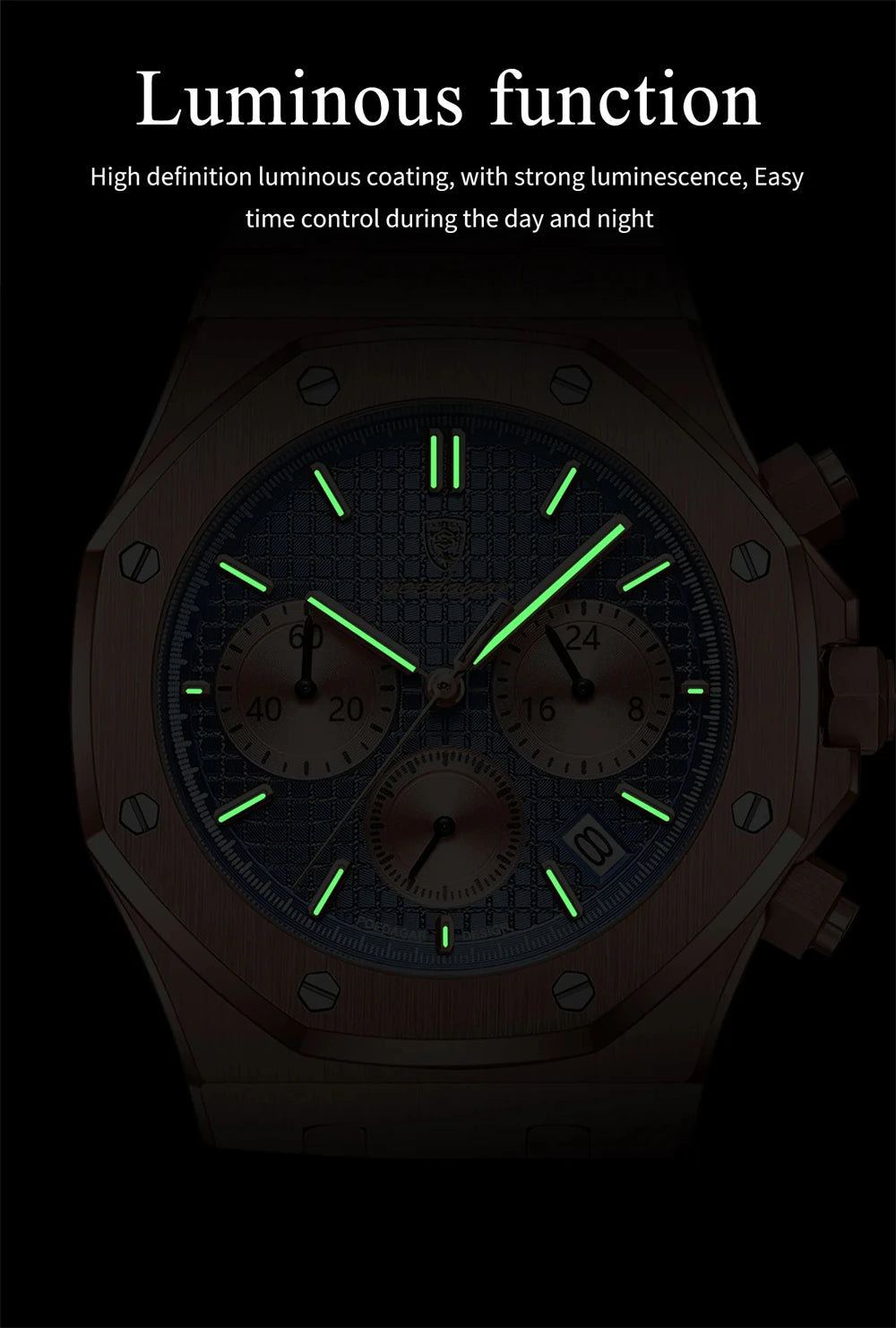 Relógio de pulso de luxo para homem, POEDAGAR, original, com data, luminoso, à prova de água, em aço inoxidável, estilo executivo e moderno, com mecanismo de quartzo.