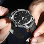 Relógio LIGE para Homem, Marca Top de Luxo, Relógio de Pulso em Pele Preta para Homem, Estilo Militar Desportivo, Resistente à Água, Quartzo.