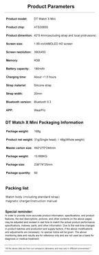 Novo Smartwatch DT Watch X Mini com Menu 3D, Vídeo, TWS, IA, Voz, Bússola, Teste de Saúde e Desporto, Música e Ecrã AMOLED de 1,85 polegadas para Mulher.