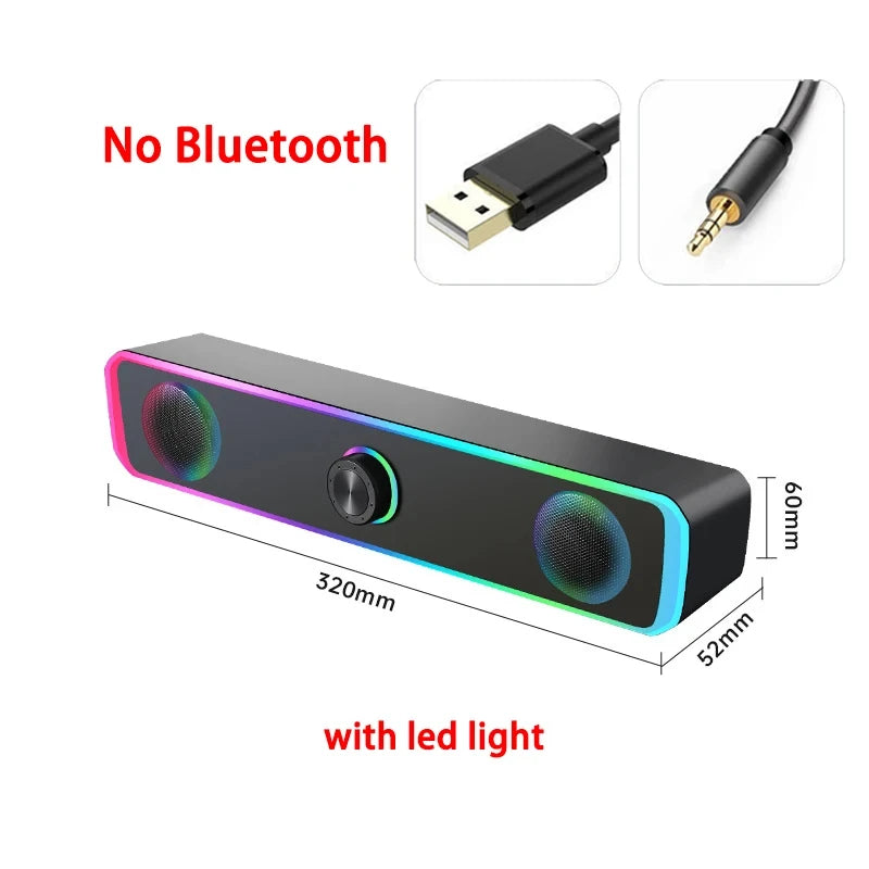 Coluna de Som Bluetooth com Som Surround 4D, Barra de Som com Fio para Computador, Colunas de Som Estéreo com Subwoofer para Portátil, PC, Home Theater e TV, Entrada Auxiliar de 3,5 mm