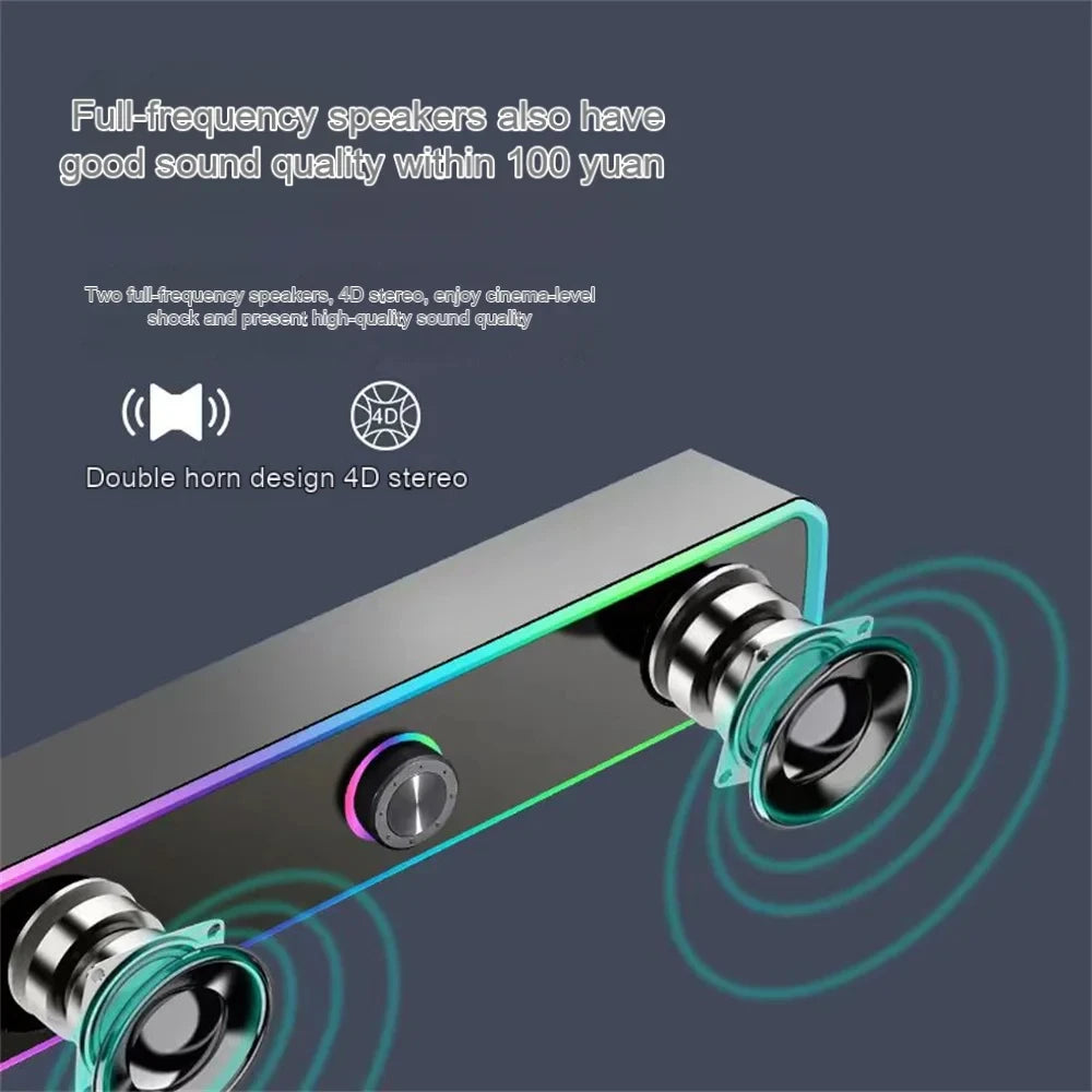 Coluna de Som Bluetooth com Som Surround 4D, Barra de Som com Fio para Computador, Colunas de Som Estéreo com Subwoofer para Portátil, PC, Home Theater e TV, Entrada Auxiliar de 3,5 mm