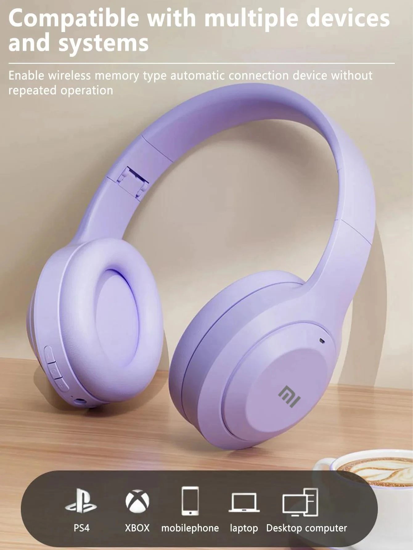 Auriculares sem fios Bluetooth 5.3 HiFi Stereo com suporte para cartão TF, cancelamento de ruído, dobráveis e com microcontrolador.