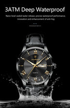 Relógio de pulso de luxo POEDAGAR para homem, à prova de água, com luminescência, data e indicador de semana, em pele, com mecanismo de quartzo. Um relógio de pulso masculino requintado.